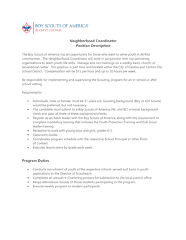 Neighborhood Coordinator Position Description