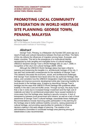Promoting Local Community Integration in World Heritage Site Planning