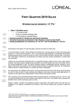 First Quarter 2019 Sales