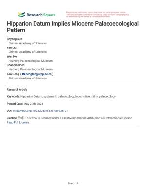 Hipparion Datum Implies Miocene Palaeoecological Pattern