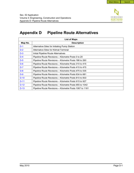 Volume 3, Appendix D: Pipeline Route Alternatives