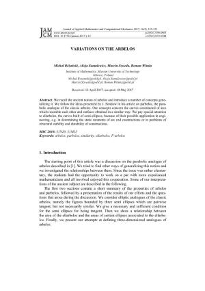 VARIATIONS on the ARBELOS 1. Introduction