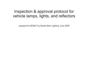 Inspection & Approval Protocol for Vehicle Lamps, Lights, and Reflectors