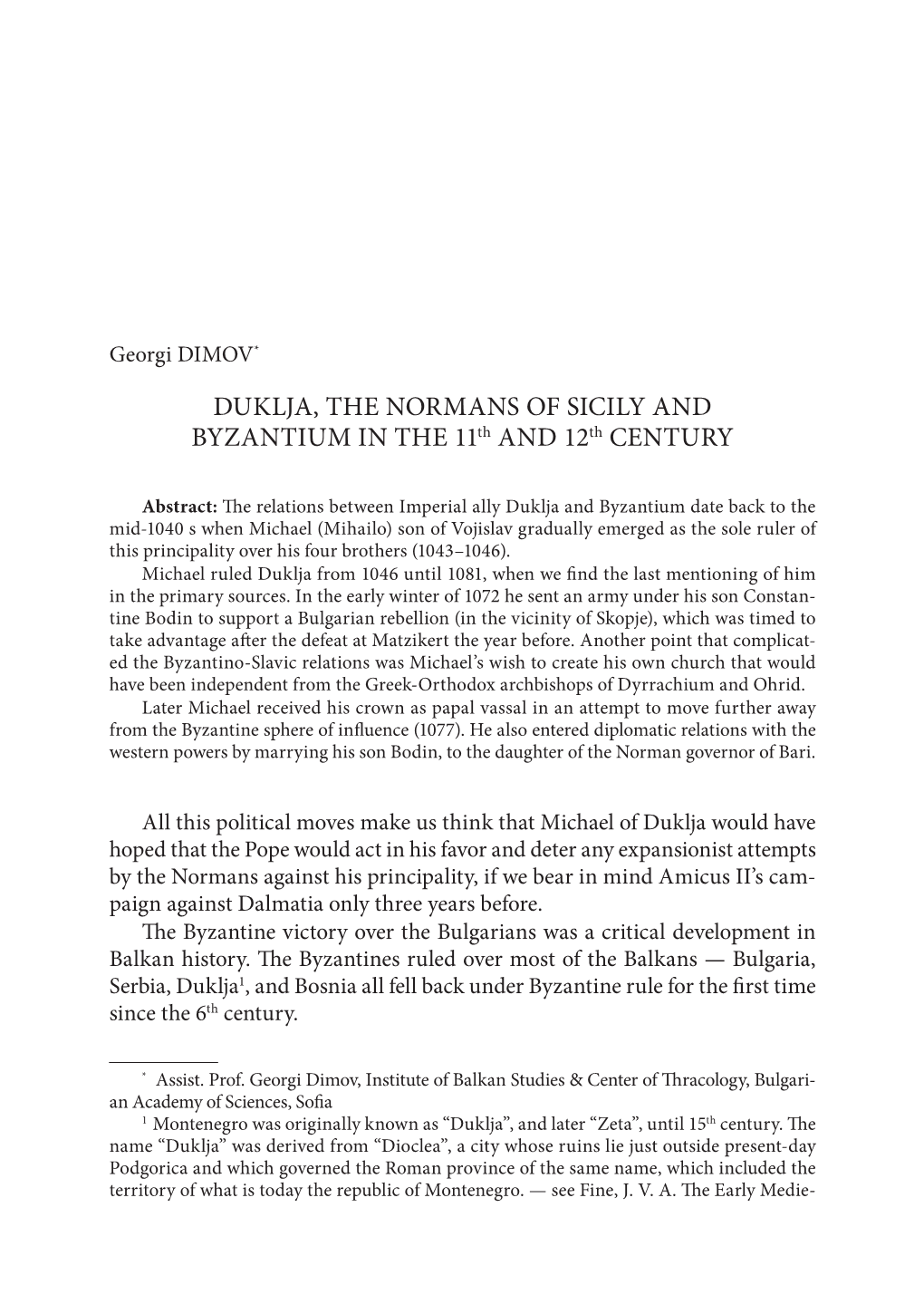Duklja, the Normans of Sicily and Byzantium in the 11Th and 12Th Century 21