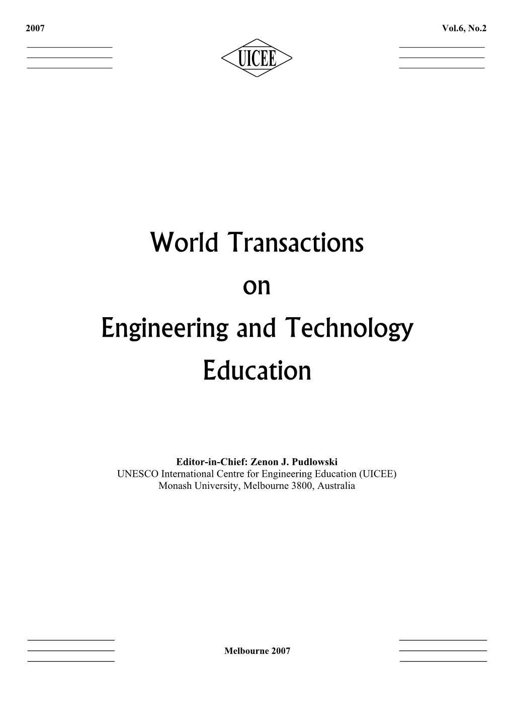 World Transactions on Engineering and Technology Education