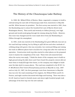 The History of the Chautauqua Lake Railway