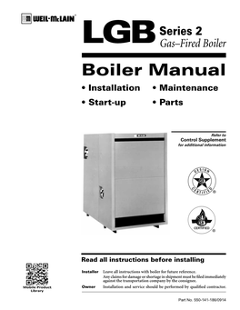 Boiler Manual S�)NSTALLATION S�-AINTENANCE S�3TART up S�0ARTS
