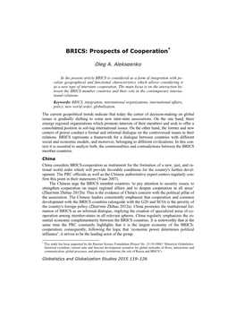 BRICS: Prospects of Cooperation*