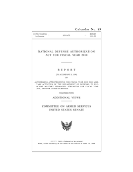 National Defense Authorization Act for Fiscal Year 2010