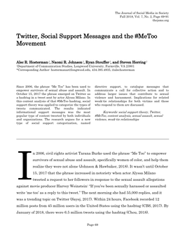 Twitter, Social Support Messages and the #Metoo Movement