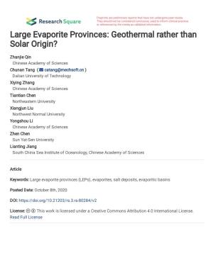 Large Evaporite Provinces: Geothermal Rather Than Solar Origin?