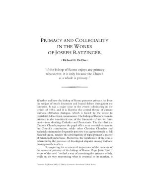 Primacy and Collegiality in the Works of Joseph Ratzinger
