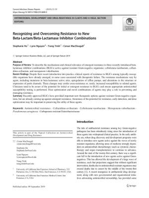 Recognizing and Overcoming Resistance to New Beta-Lactam/Beta-Lactamase Inhibitor Combinations