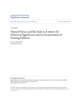 Manuel Ponce and the Suite in a Minor: Its Historical Significance and an Examination of Existing Editions Kevin R