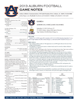 2013 Auburn Football Game Notes