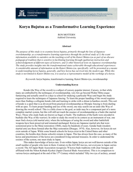 Koryu Bujutsu As a Transformative Learning Experience