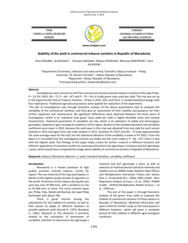 1391 Stability of the Yield in Commercial Tobacco Varieties in Republic of Macedonia