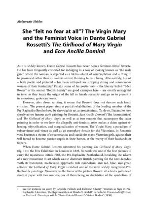 The Virgin Mary and the Feminist Voice in Dante Gabriel Rossetti's