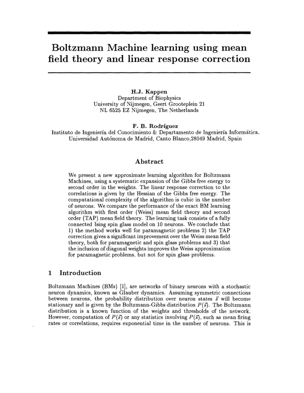 Boltzmann Machine Learning Using Mean Field Theory and Linear Response Correction