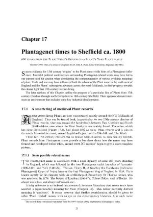Plantagenet Times to Sheffield Ca. 1800