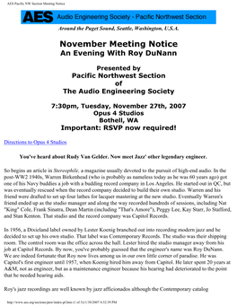 AES Pacific NW Section Meeting Notice