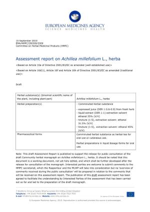 Assessment Report on Achillea Millefolium L., Herba