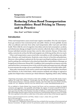 Reducing Urban Road Transportation Externalities: Road Pricing in Theory and in Practice Downloaded from Alex Anas* and Robin Lindseyy