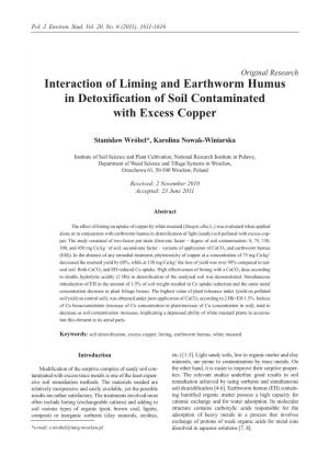 Interaction of Liming and Earthworm Humus in Detoxification of Soil Contaminated with Excess Copper