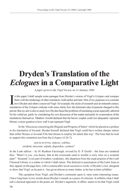 Dryden's Translation of the Eclogues in a Comparative Light