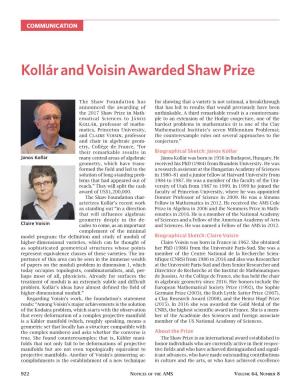 Kollár and Voisin Awarded Shaw Prize