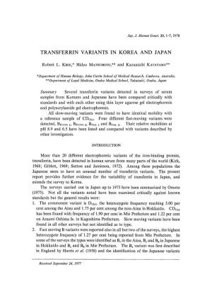 Transferrin Variants in Korea and Japan