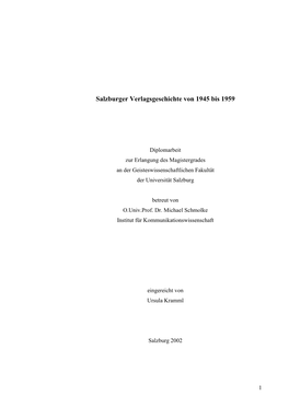 Salzburger Verlagsgeschichte Von 1945 Bis 1959
