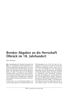 Brenker Abgaben an Die Herrschaft Olbrück Im 18. Jahrhundert