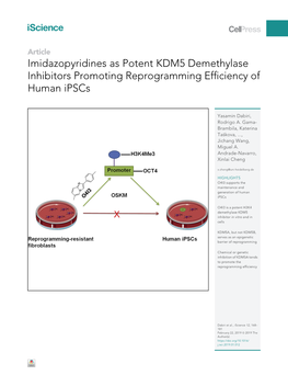 Imidazopyridines As Potent KDM5 Demethylase Inhibitors Promoting Reprogramming Efficiency of Human Ipscs