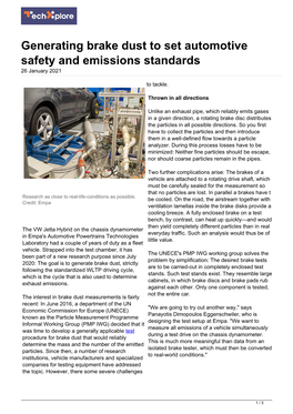 Generating Brake Dust to Set Automotive Safety and Emissions Standards 26 January 2021