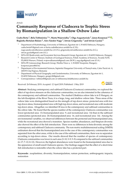 Community Response of Cladocera to Trophic Stress by Biomanipulation in a Shallow Oxbow Lake