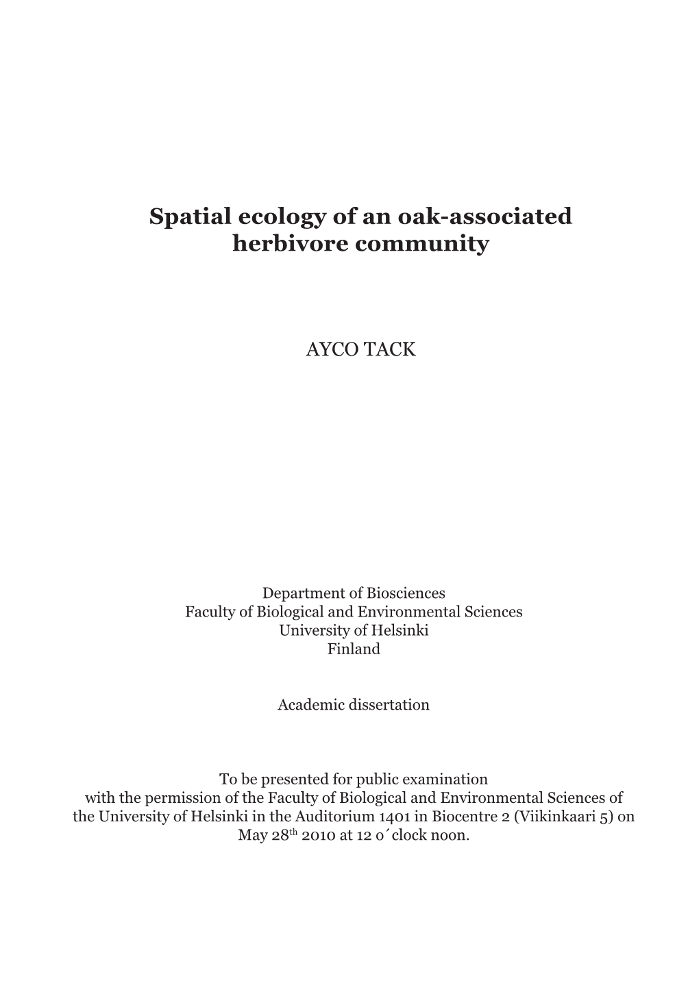 Spatial Ecology of an Oak-Associated Herbivore Community