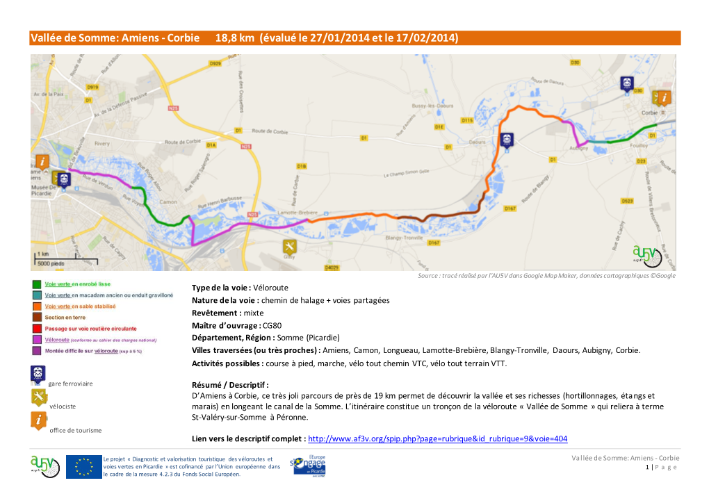 Vallée De Somme: Amiens - Corbie 18,8 Km (Évalué Le 27/01/2014 Et Le 17/02/2014)