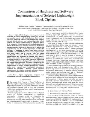 Comparison of Hardware and Software Implementations of Selected Lightweight Block Ciphers