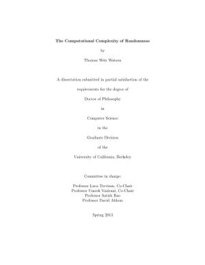 The Computational Complexity of Randomness by Thomas Weir