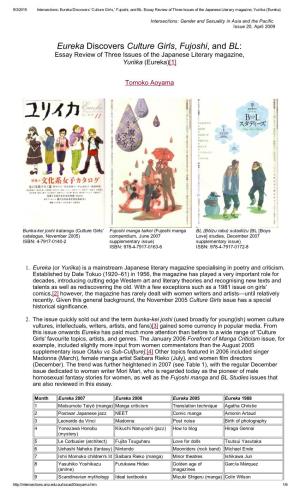 Eureka Discovers Culture Girls, Fujoshi, and BL: Essay Review of Three Issues of the Japanese Literary Magazine, Yuriika (Eureka)[1]