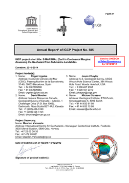 Annual Report* of IGCP Project No. 585