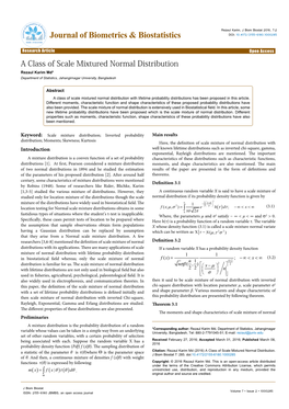 A Class of Scale Mixtured Normal Distribution Rezaul Karim Md* Department of Statistics, Jahangirnagar University, Bangladesh