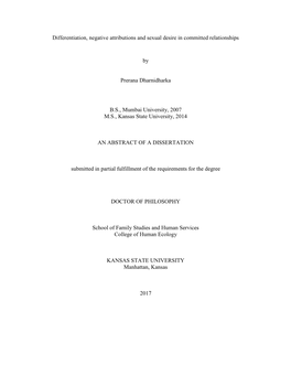 Differentiation, Negative Attributions and Sexual Desire in Committed Relationships by Prerana Dharnidharka B.S., Mumbai Univers