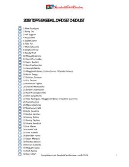 2008 Topps Baseball Card Set Checklist