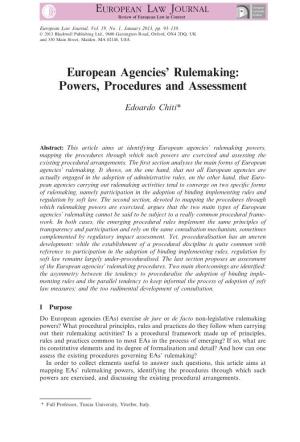 European Agencies Rulemaking: Powers, Procedures and Assessment