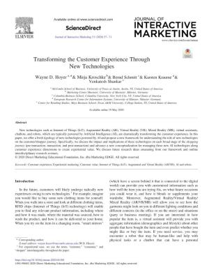 Transforming the Customer Experience Through New Technologies ⁎ Wayne D