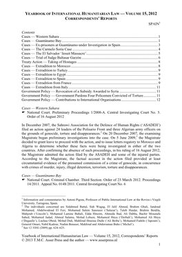 Yearbook of International Humanitarian Law — Volume 15, 2012 Correspondents' Reports