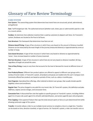 Glossary of Fare Review Terminology
