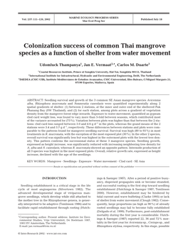 Colonization Success of Common Thai Mangrove Species As a Function of Shelter from Water Movement